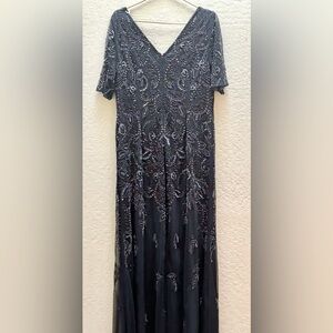 Adrianna Papell Gown. Full length, Midnight blue, beaded, size 16.